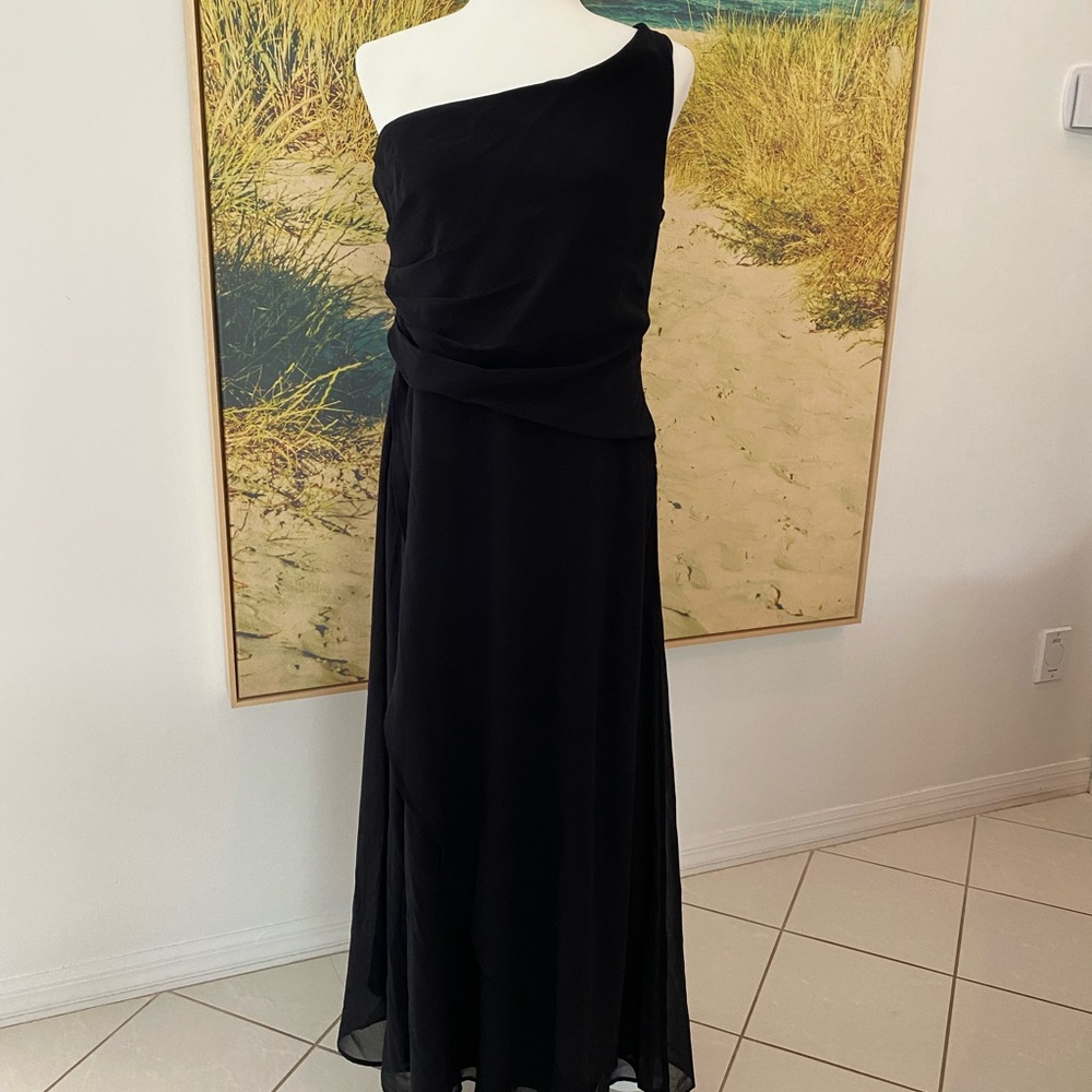 Black Chiffon Overlay One Shoulder Long Dress